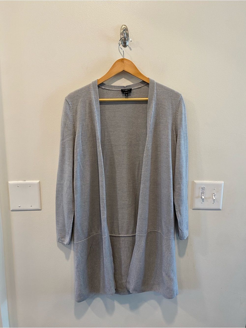 Talbots pure Merino wool open front cardigan sweater women’s petite medium gray